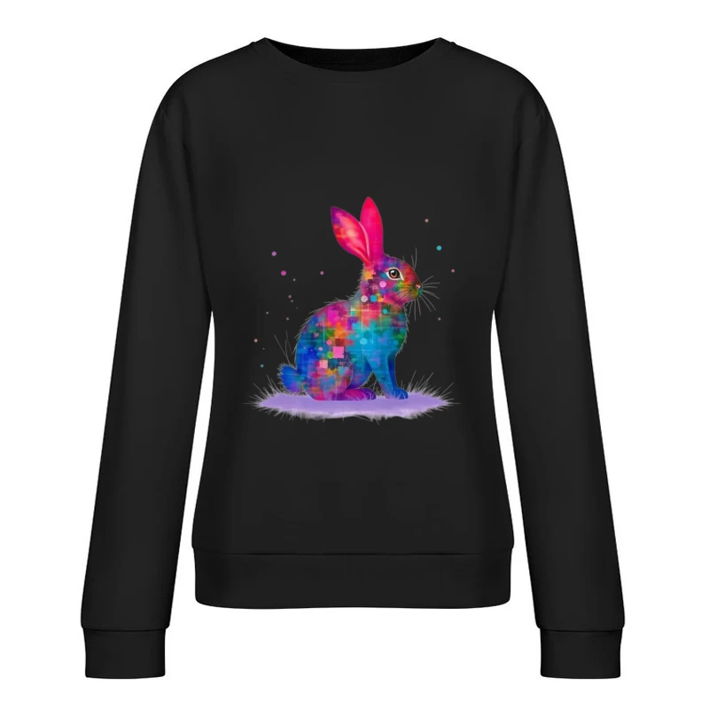 Vibrant Watercolor Geometric Rabbit Art Female Pullover Sweatshirt