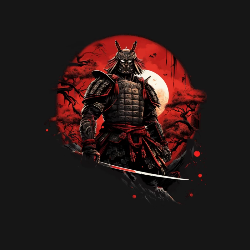 samurai warrior armor sword moon red background dark fantasy japanese Male T-Shirt