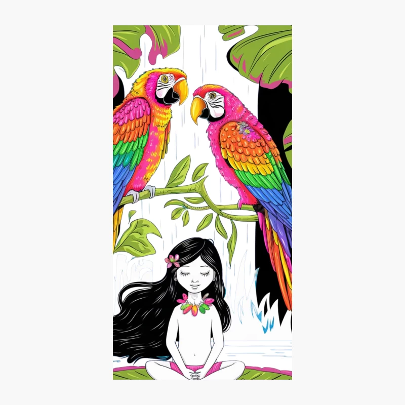 Tropical Fantasy: Colorful Parrots and Jungle Illustration iPhone Case
