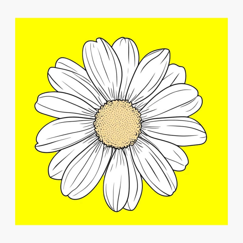 Simple Line Drawing of a Daisy with White Petals and Yellow Center Throw Pillow