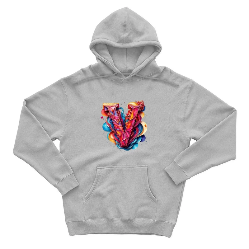 Vibrant Geometric Letter V with Abstract Swirls Male Pullover Hoodie