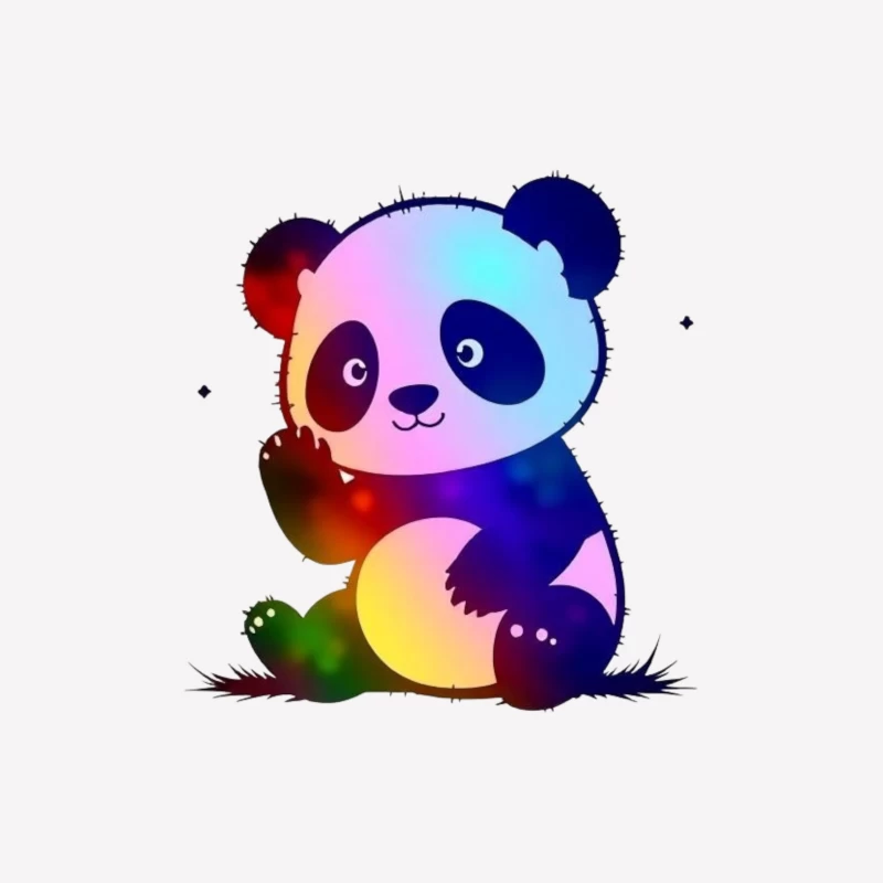 Cute Rainbow Gradient Panda Cartoon Illustration Male T-Shirt