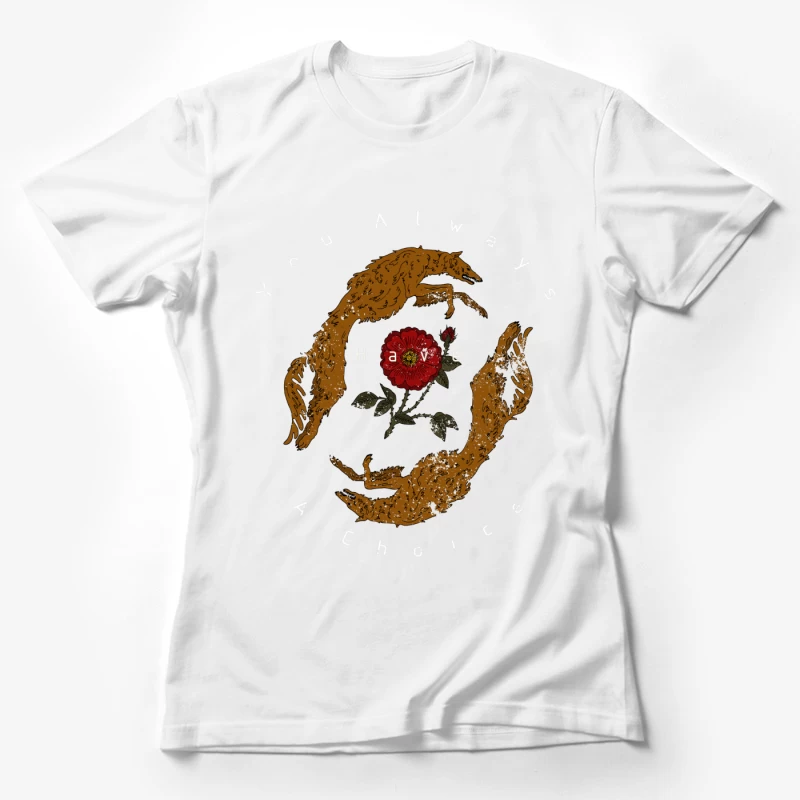 Art Symétrique avec Renards et Fleur Femme T-Shirt