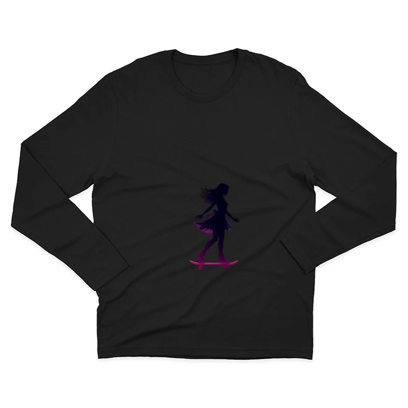 Graceful Feminine Skateboarding Silhouette in Purple Male Long Sleeve T-Shirt