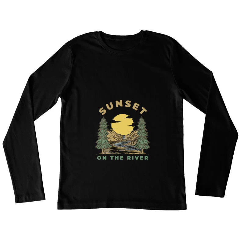 Sonnenuntergang am Fluss mit Wasserfall Damen Langarm T-Shirt