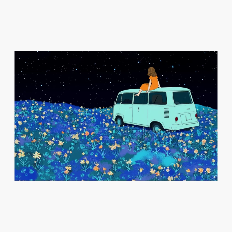 Starry Adventure: Van in a Dreamy Flower Field Travel Mug