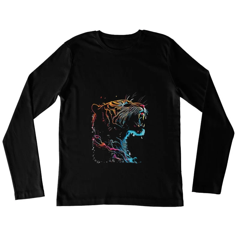 Bunte Tigerkunst, Farbe, Linienkunst Damen Langarm T-Shirt