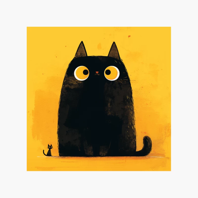 Adorable Black Cat with Big Yellow Eyes - Minimalist Illustration Cotton Tote Bag