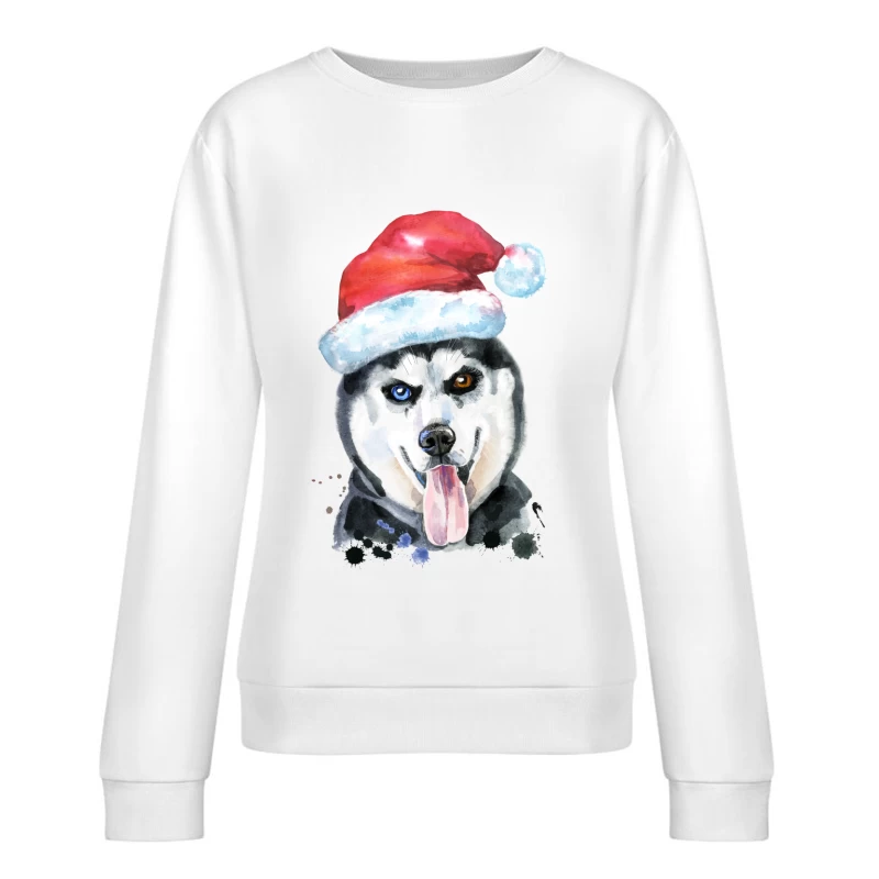 Husky de Noël avec Chapeau Santa Femme Sweat-shirt à enfiler