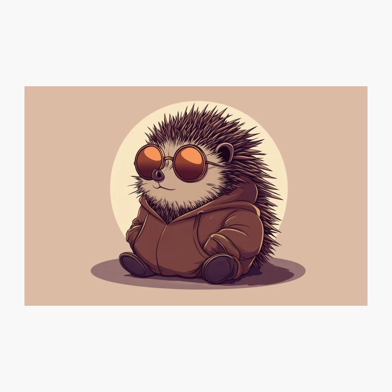 Cute Cartoon Hedgehog Wearing Sunglasses and Brown Hoodie Travel Mug