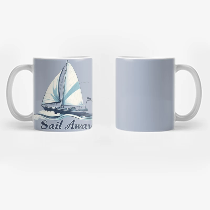 Vintage Sailboat Illustration with "Sail Away" Text Coffee Mug