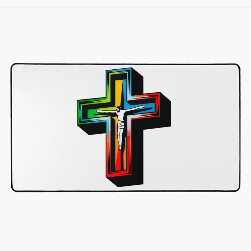 Colorful Modern Christian Cross with Crucifixion Desk Mat