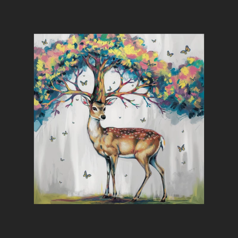 Surreal Deer with Colorful Tree Antlers and Butterflies Male Pullover Sweatshirt