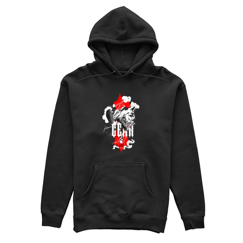 Dynamischer Charakter mit Blitz und rotem Design Damen Pullover Hoodie