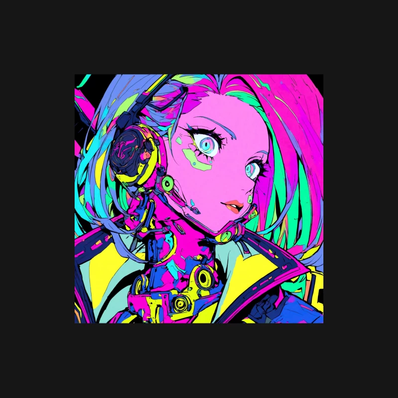 Vibrant Cyberpunk Anime Portrait in Neon Futuristic Style Female Long Sleeve T-Shirt