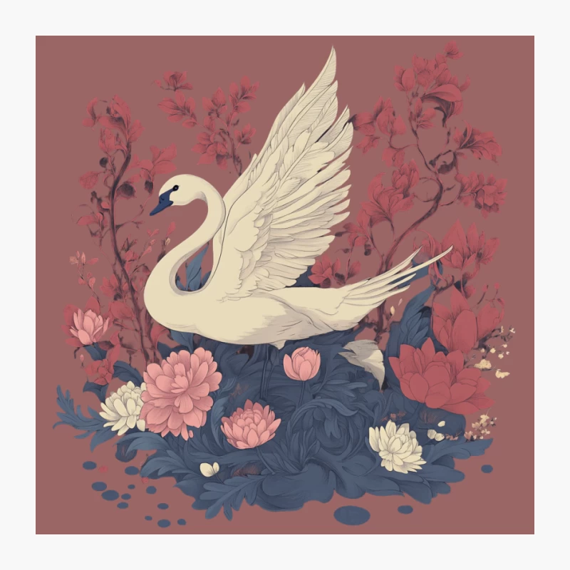 Elegant Swan Amidst Floral Botanical Illustration Pin