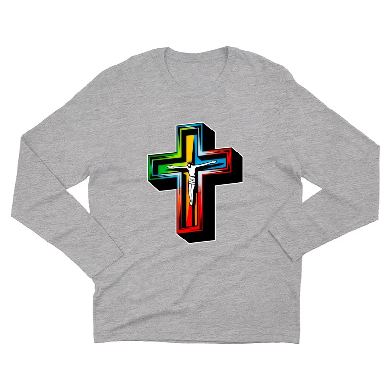 Colorful Modern Christian Cross with Crucifixion Male Long Sleeve T-Shirt