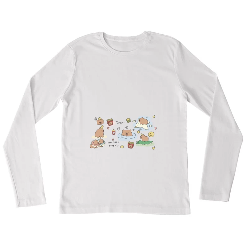 Niedliche Bären und Pommes-Illustration Damen Langarm T-Shirt