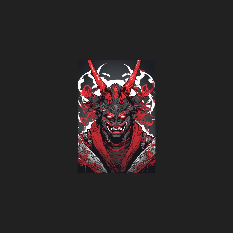 Demonic Illustration: Red-Eyed Horror with Horns Bucket Hat