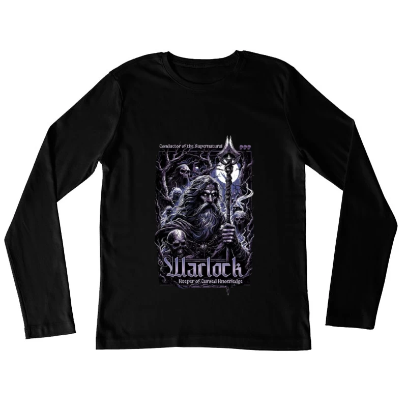 Dark Wizard with Staff Among Skulls - Gothic Fantasy Art Female Long Sleeve T-Shirt