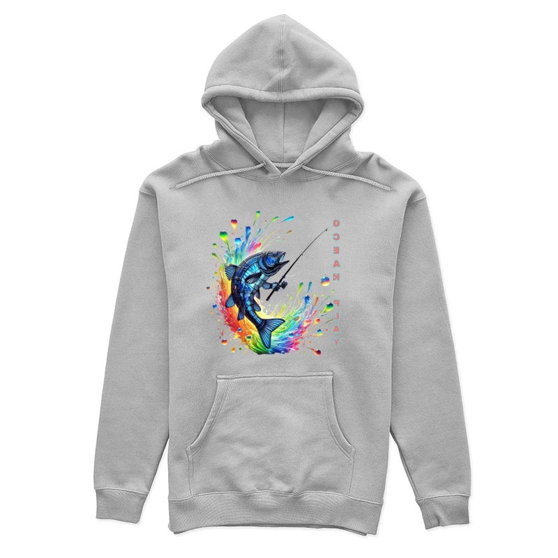 Rainbow Fish Splash: Artistic Fishing Adventure Female Pullover Hoodie