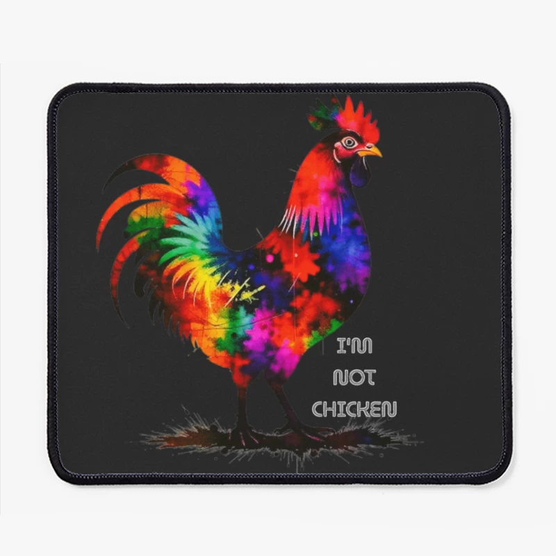 Rainbow Watercolor Rooster with Text Mouse Pad