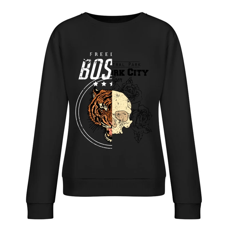 Tigre mi-face crâne avec texte BOS Femme Sweat-shirt à enfiler