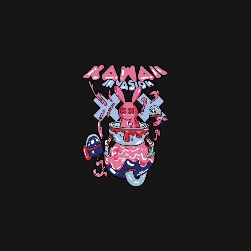 Kawaii-Invasion mit Hasenroboter Herren Langarm T-Shirt