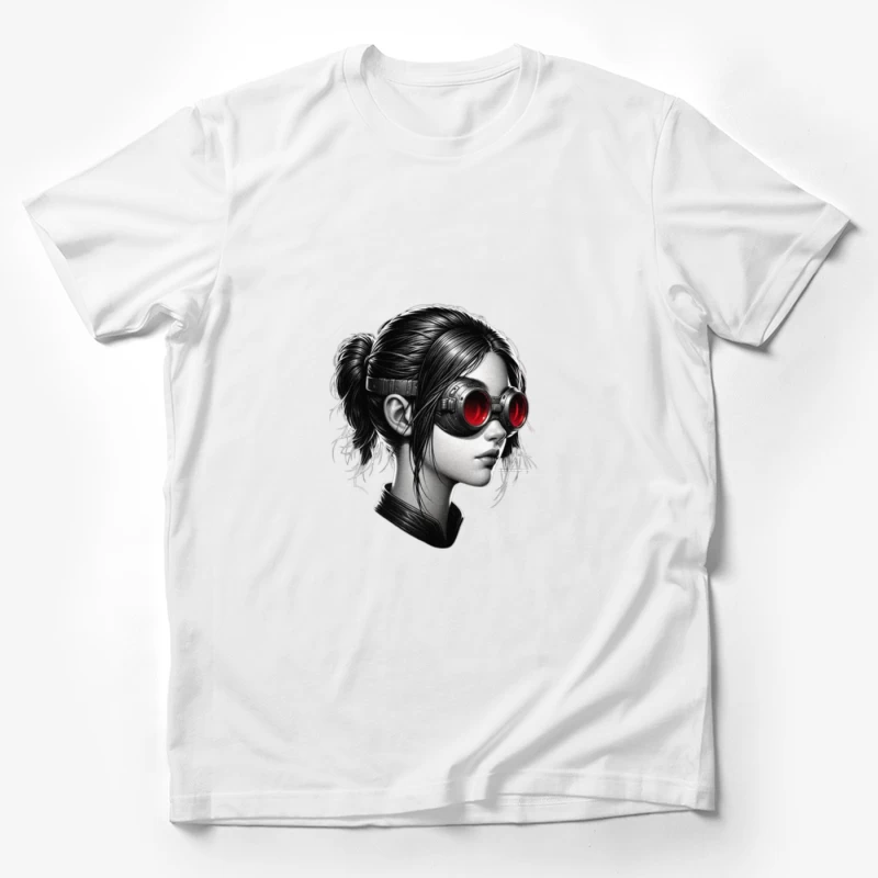 Monochrome Portrait with Red Steampunk Goggles Male T-Shirt