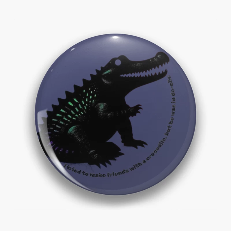 Friendly Black Dinosaur Silhouette with Friendship Quote Pin