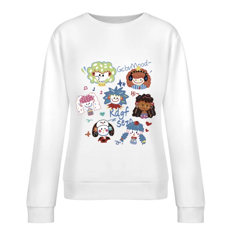 Bunte Cartoon-Gesichter Damen Pullover Sweatshirt
