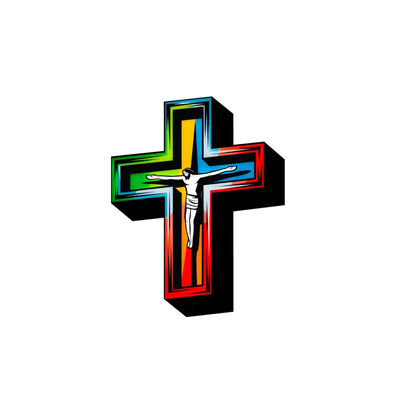 Colorful Modern Christian Cross with Crucifixion Tapestry