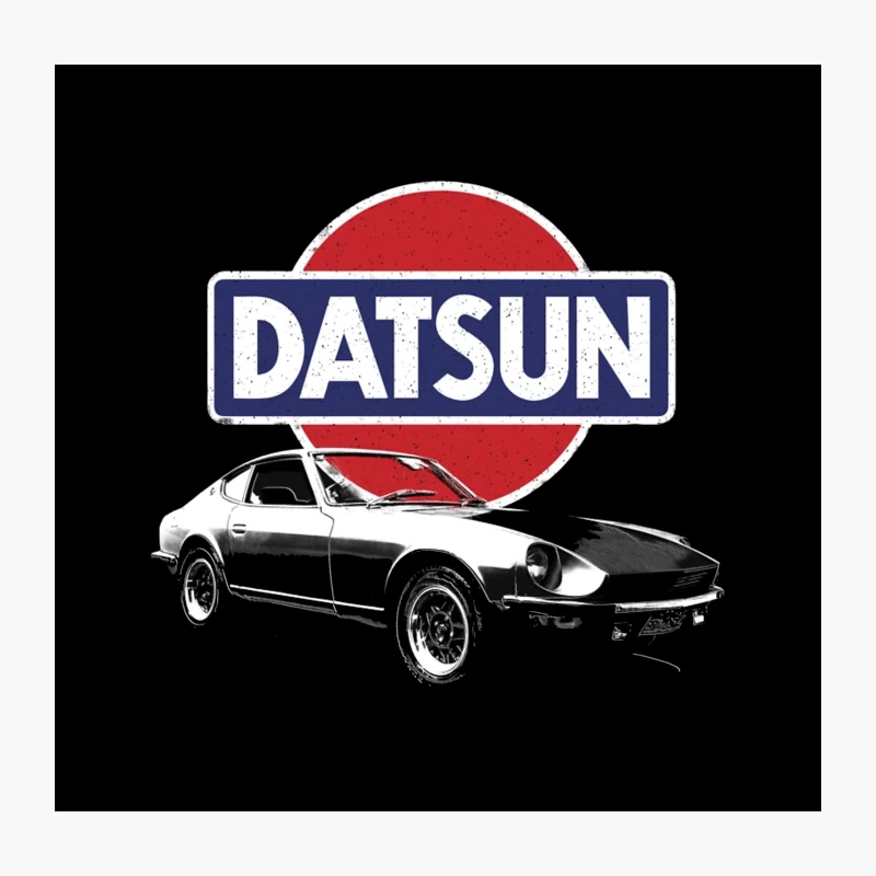 Vintage Datsun Logo with Classic Japanese Sports Car Throw Pillow
