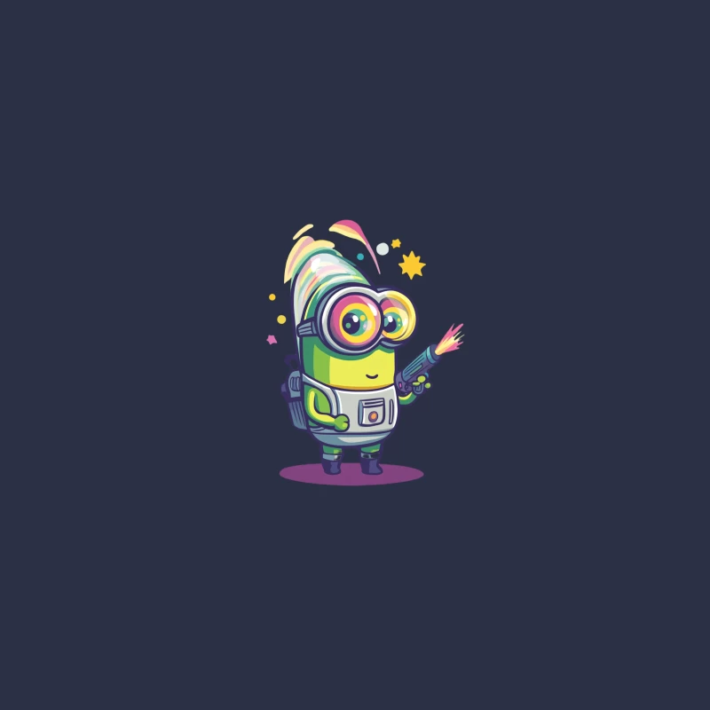 Colorful Cartoon Minion with Big Eyes in Sci-Fi Style Bucket Hat