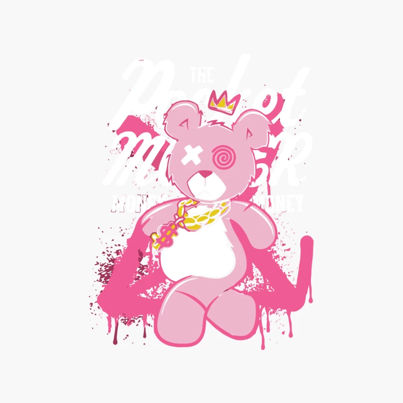 Playful Pink Bear with Graffiti Style and Crown Cotton Tote Bag