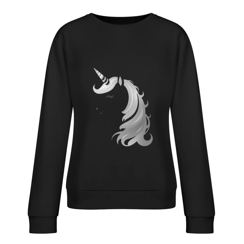 Minimalist Grayscale Unicorn Fantasy Illustration Female Pullover Sweatshirt