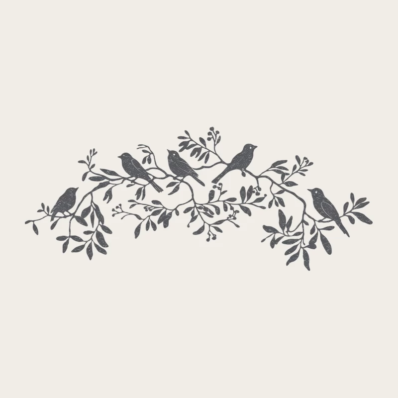 Silhouette Birds on Leafy Branch Illustration Bucket Hat