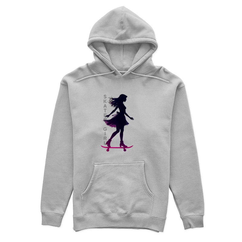 Stylish Skater Girl Silhouette in Pink and Black Female Pullover Hoodie