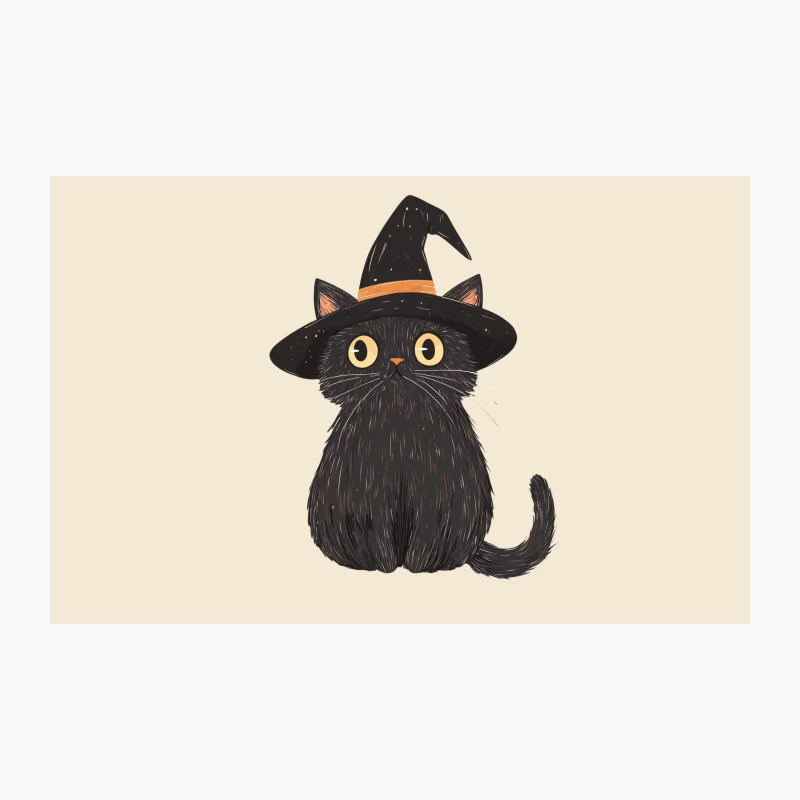 Whimsical Halloween Black Cat in Witch Hat Illustration Travel Mug