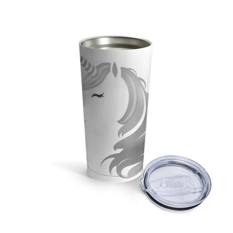 Minimalist Grayscale Unicorn Fantasy Illustration Travel Mug