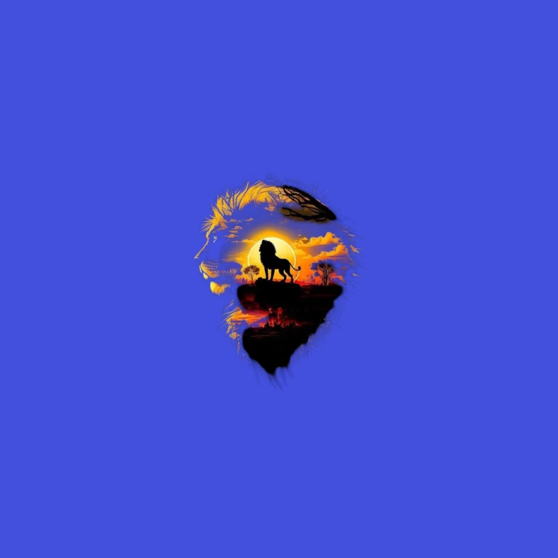 Majestic Lion Silhouette with Sunset Landscape Desk Mat