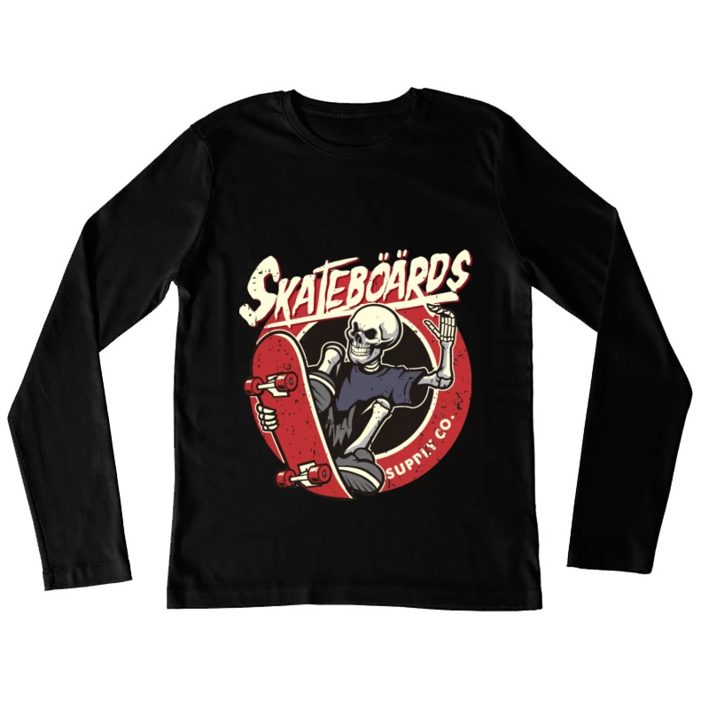Skelett mit Skateboard-Design Damen Langarm T-Shirt
