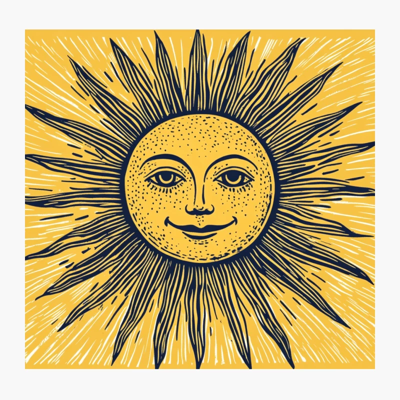 Vintage Woodcut-Style Sun Illustration with Celestial Artistry Throw Pillow
