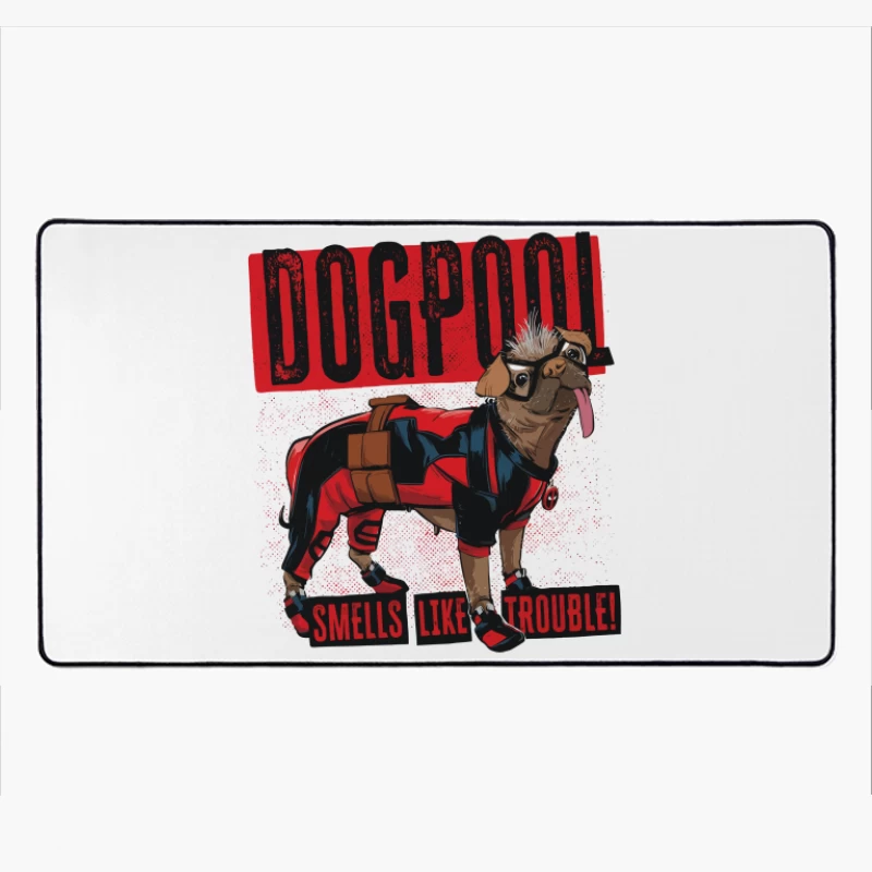 Funny "Dogpool" Pug Superhero Comic Style T-Shirt Design Desk Mat