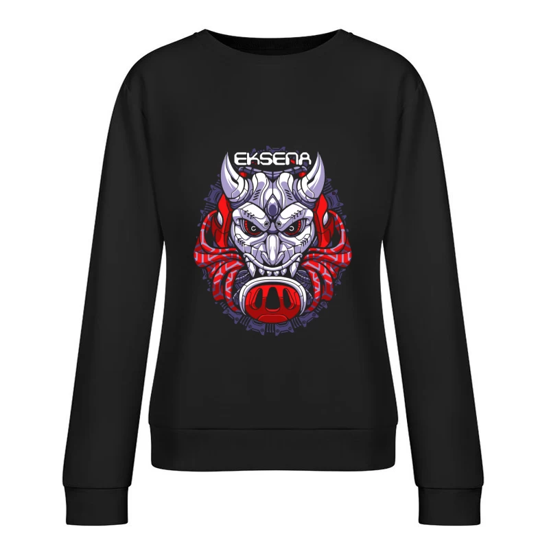 Fantasy Demon Mask Illustration Female Pullover Sweatshirt