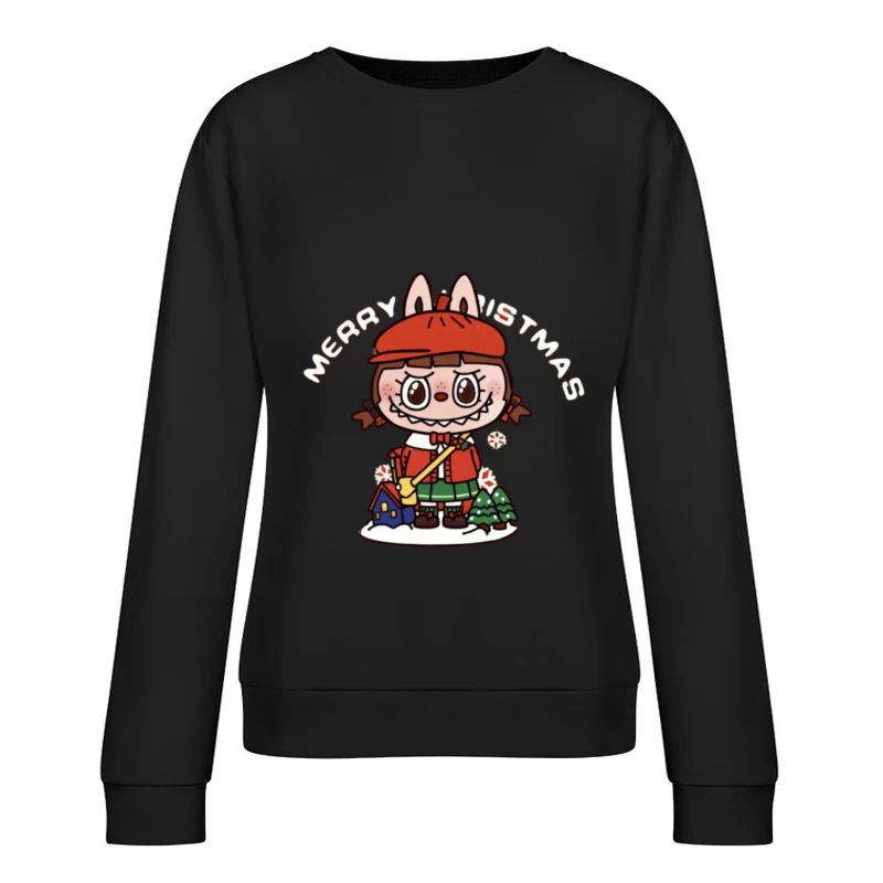 Niedliches festliches Mädchen mit Weihnachtsgruß Damen Pullover Sweatshirt