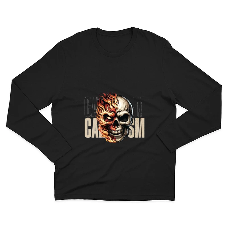 Burning Skull Gothic Flame Design Male Long Sleeve T-Shirt