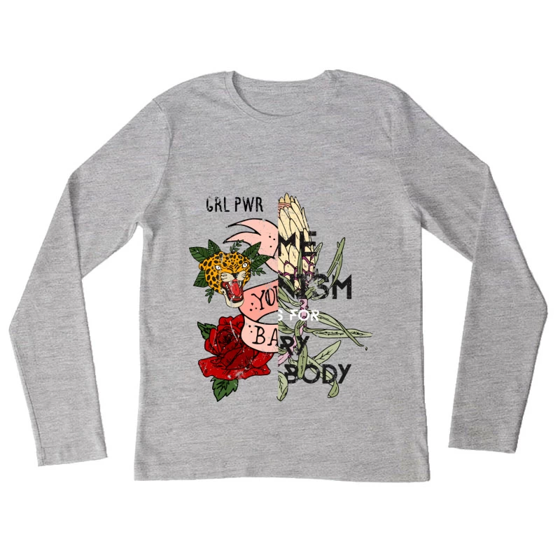 Tatouage Animal et Botanique avec Texte Femme Manches Longues T-Shirt