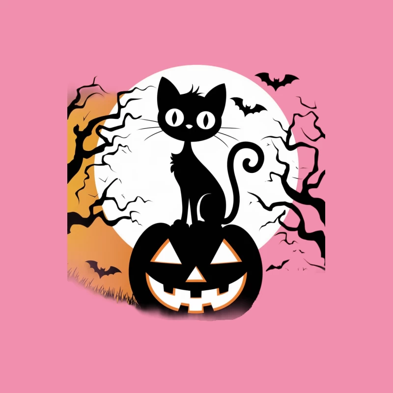 Halloween Black Cat Sitting on Spooky Jack O'Lantern Male T-Shirt