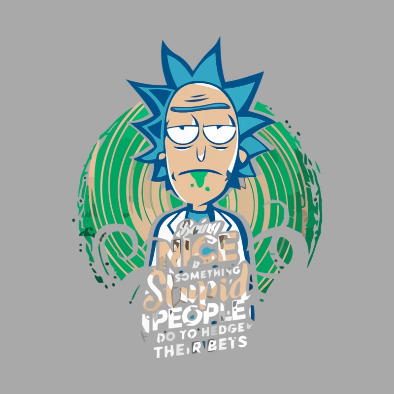 Spiky-Haired Cartoon Character with Bored Expression and Dripping Text Male Pullover Hoodie